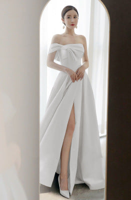 Long Elegant Evening High-Slit Host Banquet Dress