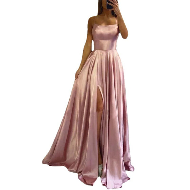 Elegant Evening Glossy Satin Sling Maxi Prom Dress