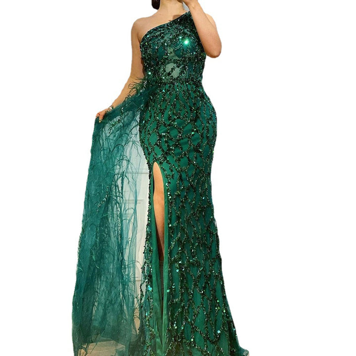 Sequined Long Sleeveless Slim-fit Mid-length Evening Dress