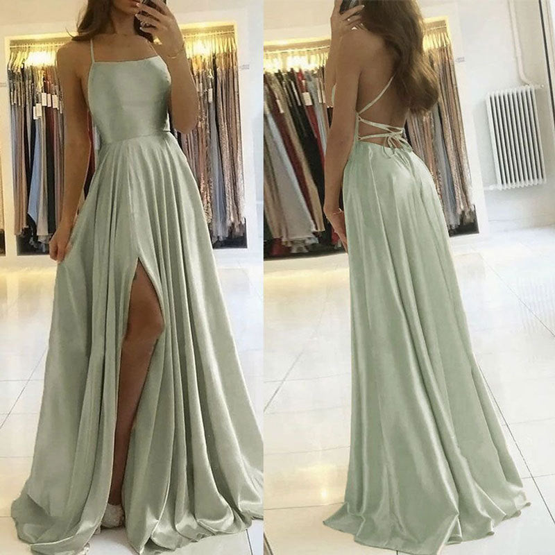 Elegant Evening Glossy Satin Sling Maxi Prom Dress