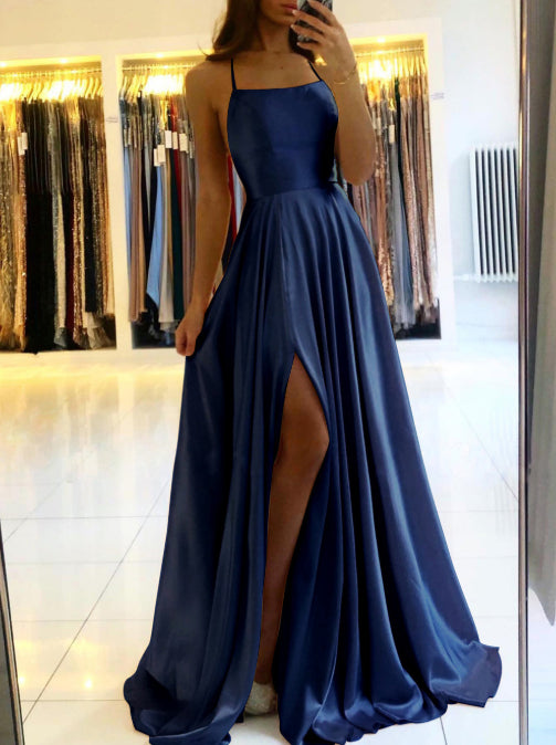 Elegant Evening Glossy Satin Sling Maxi Prom Dress