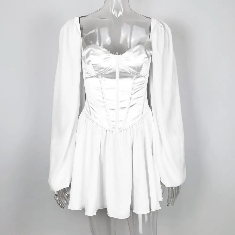 Chiffon Bodycon Lantern Sleeve White Dress